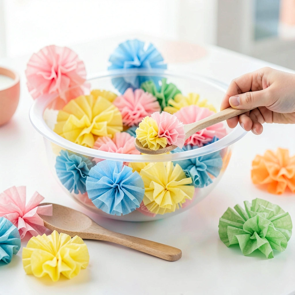 Kolorowe płatki i pompony — stacja przesypywania - Materiały - Dzień Kobiet