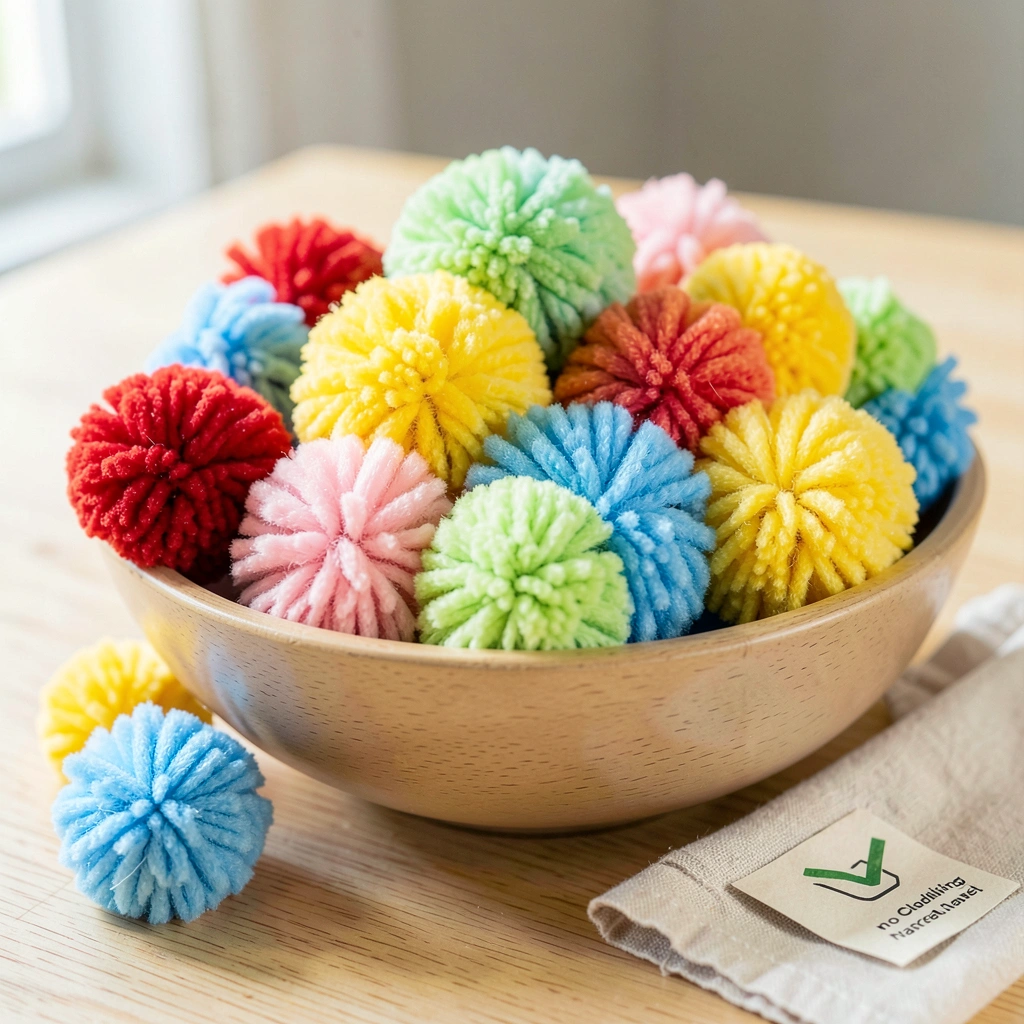 Zbliżenie: miseczka z dużymi pomponami - Materiały - Dzień Matematyki