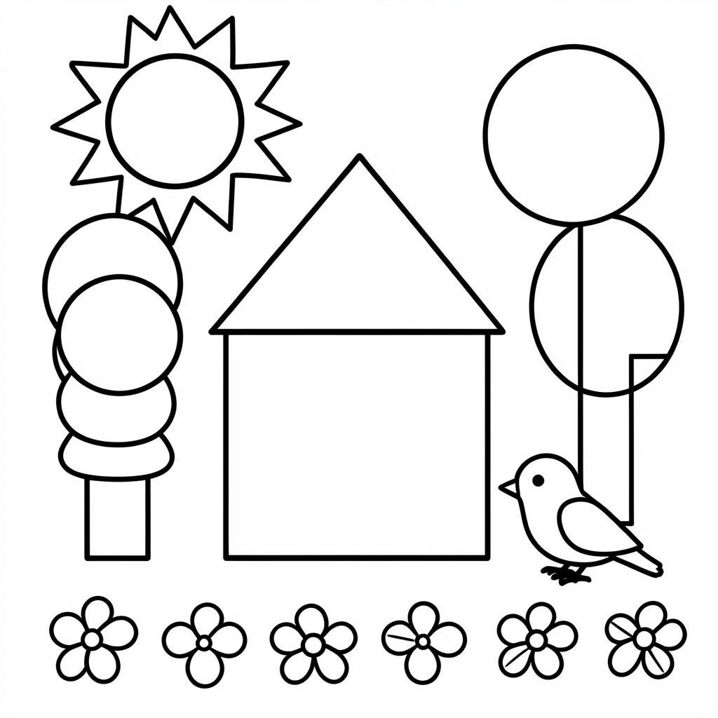 Kolorowanka — scenka z kształtami - Kolorowanki - Dzień Matematyki