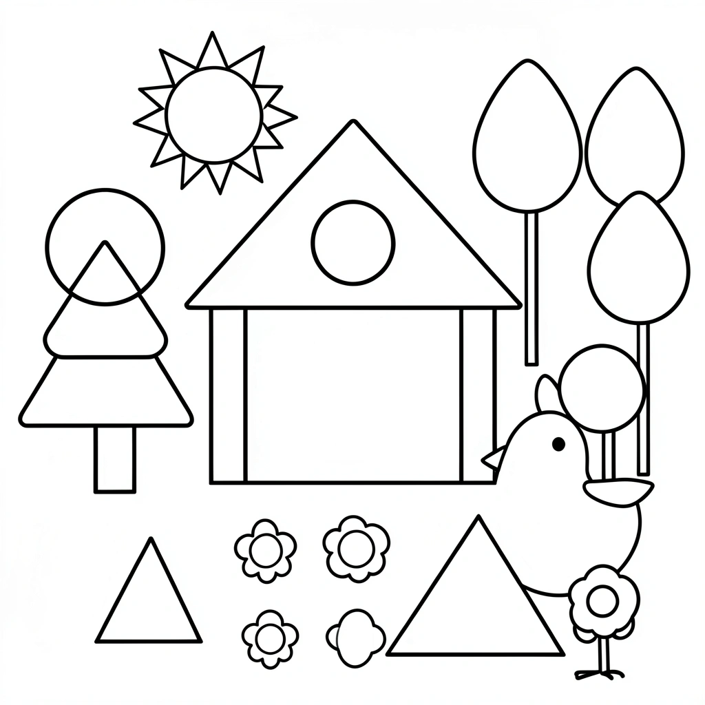 Kolorowanka — scenka z kształtami - Kolorowanki - Dzień Matematyki