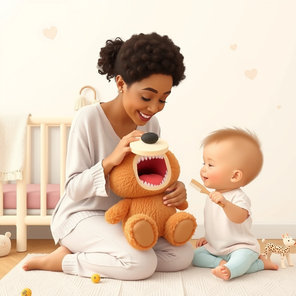 Ilustracja do zabawy 'Szczotkowanie z misiem' - Materiały - Higiena Jamy Ustnej