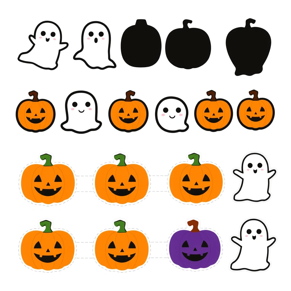 Dekoracja klasowa: girlanda z dyni i duchów - Szablony - Halloween