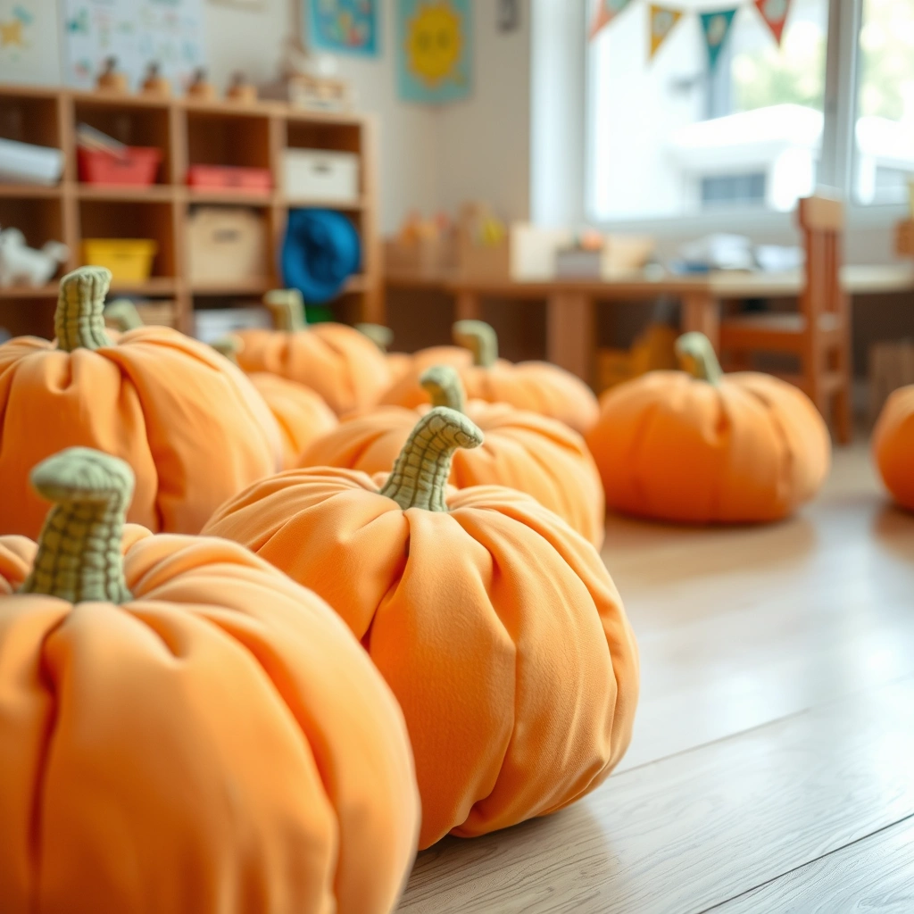 Zdjęcie rekwizytów — miękkie pomarańczowe dynie (poduszki) - Materiały - Dynia