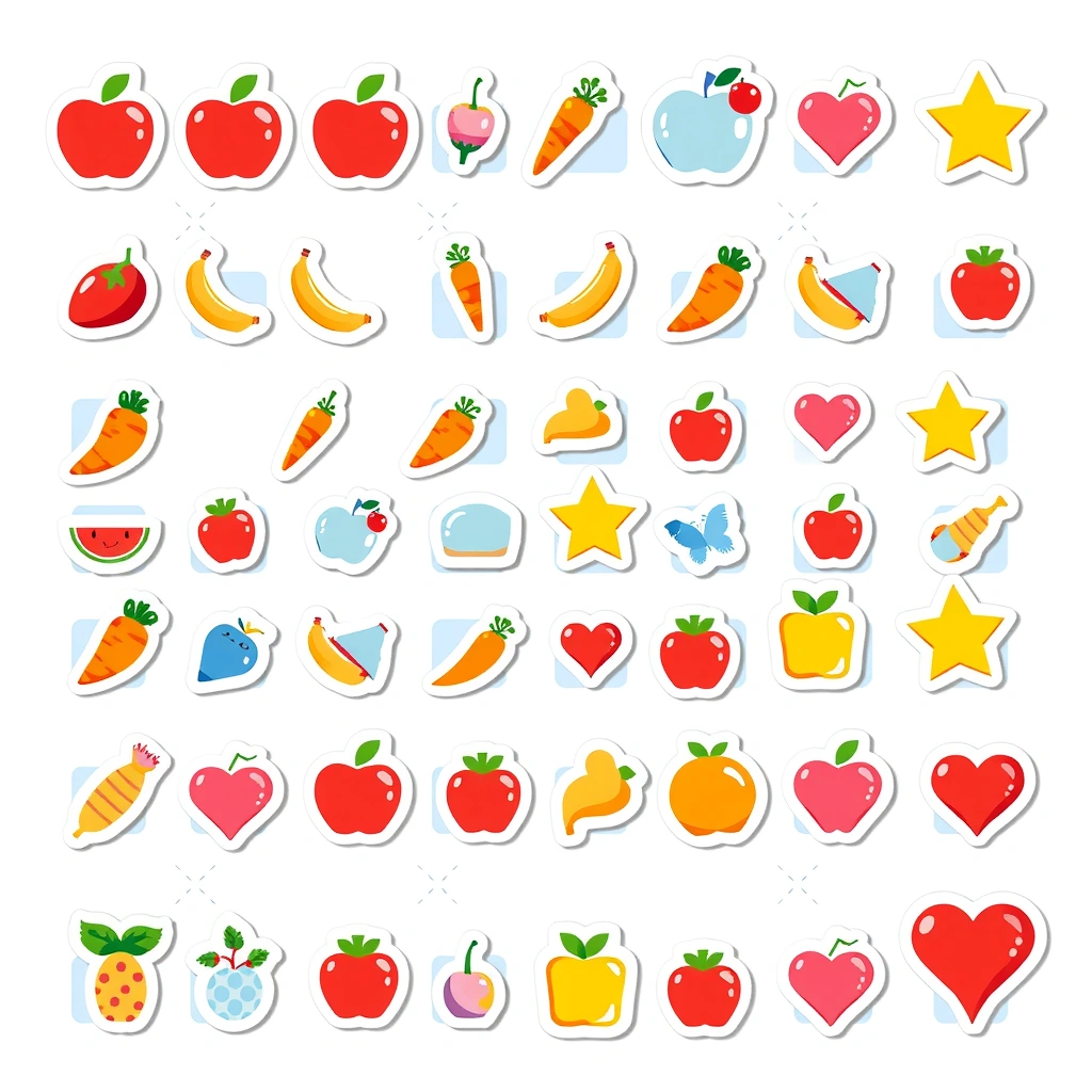 Arkusz naklejek dekoracyjnych: małe elementy do ozdabiania - Materiały - Zdrowe Jedzenie