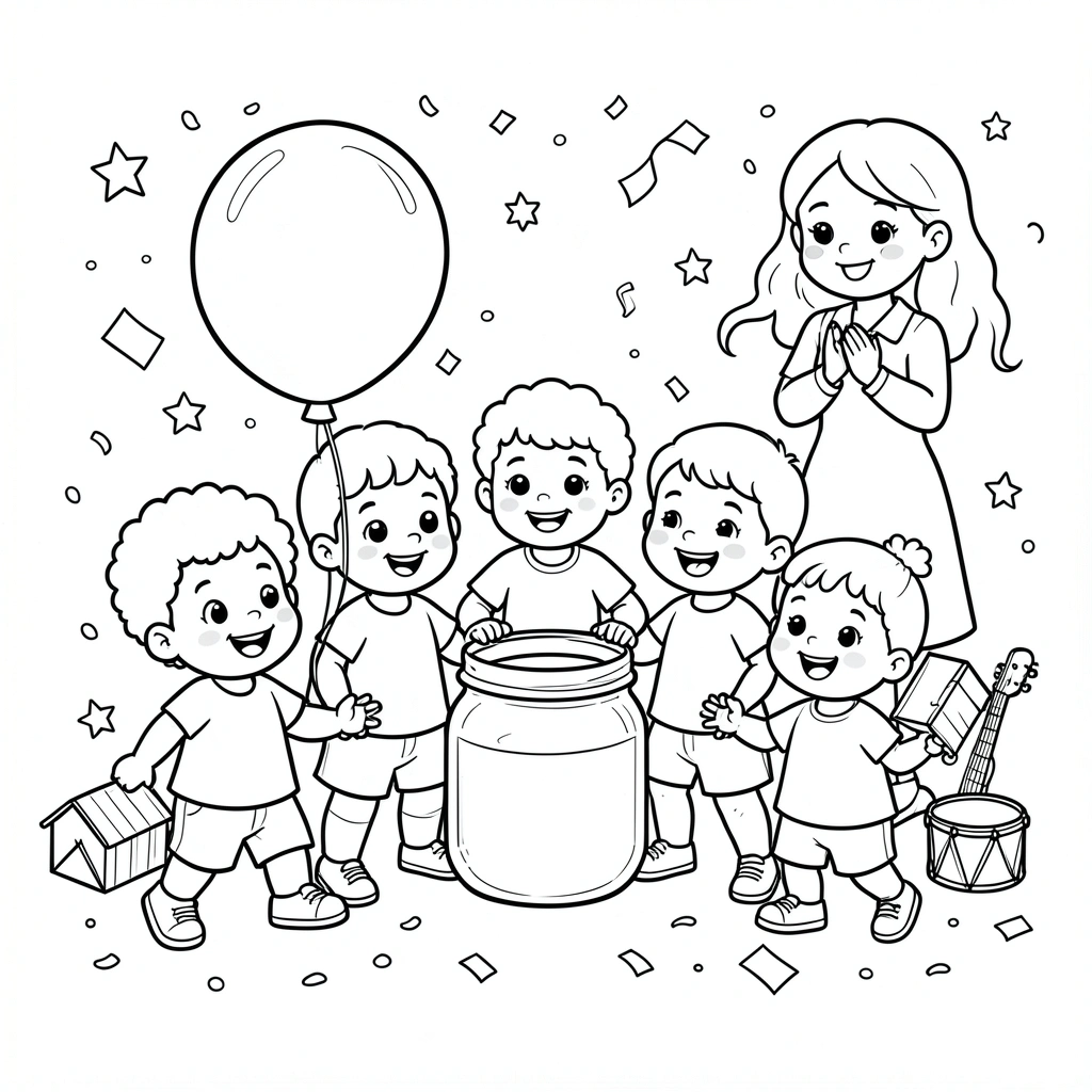 Kolorowanka: Dzieci świętujące radość - Kolorowanki - Dzień Szczęścia