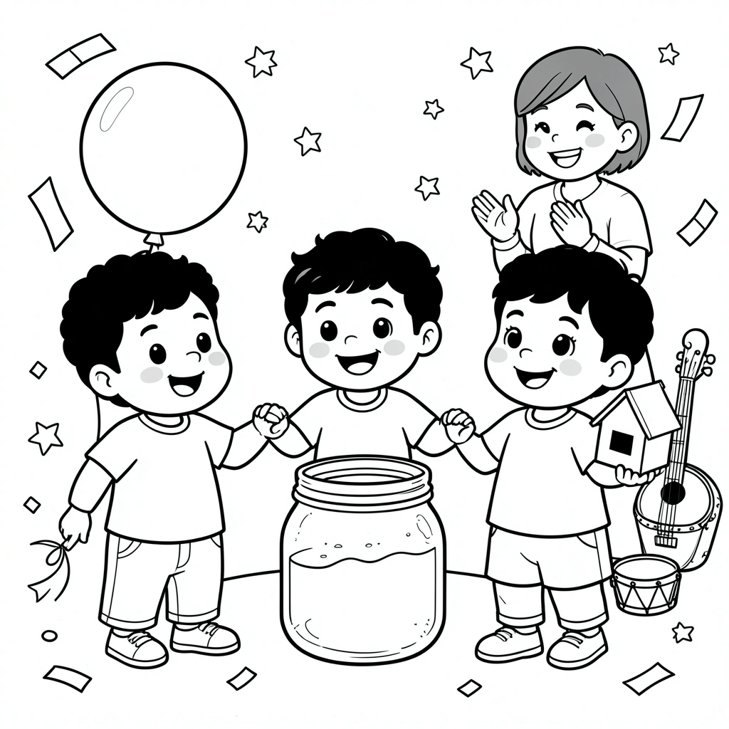 Kolorowanka: Dzieci świętujące radość - Kolorowanki - Dzień Szczęścia