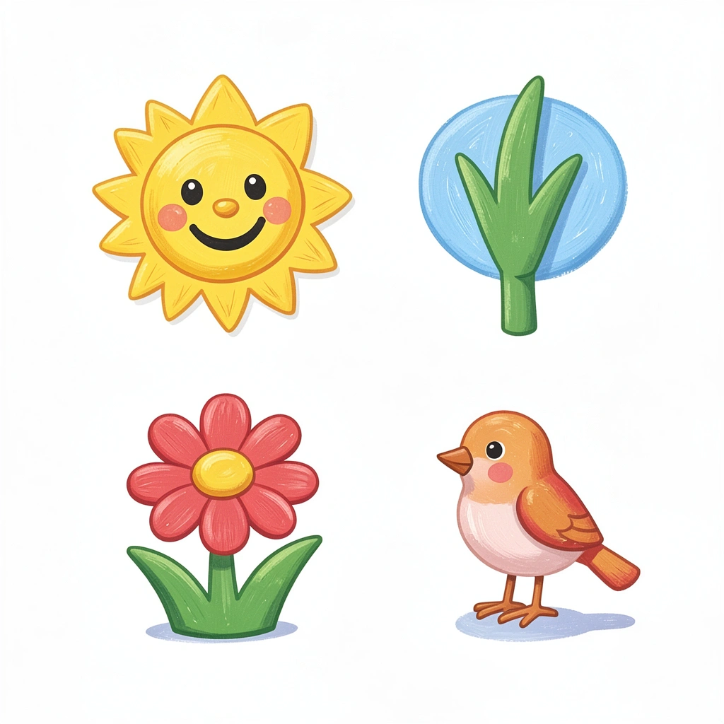 Ikony wiosenne — słońce, kwiat, trawa, ptak - Materiały - Pierwszy Dzień Wiosny