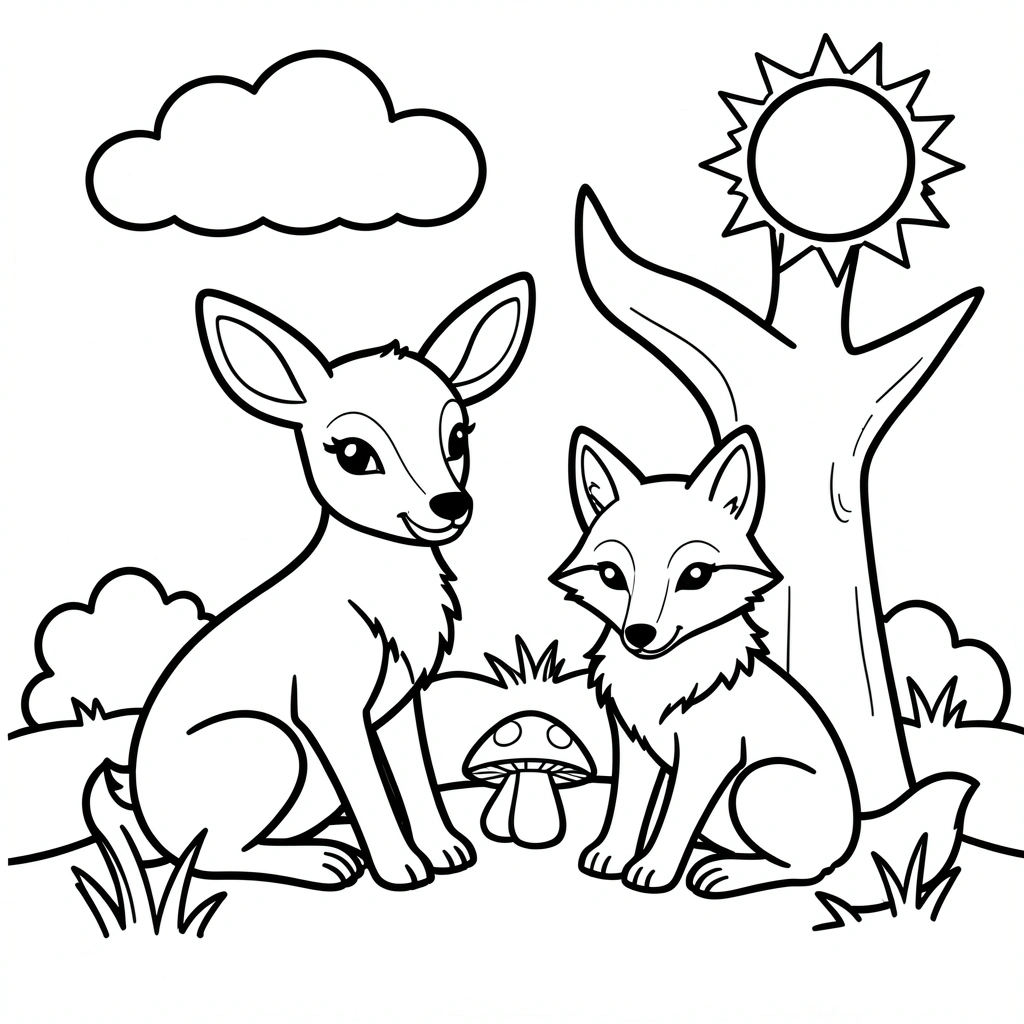 Kolorowanka — jelonek i lisek - Kolorowanki - Dzień Lasu
