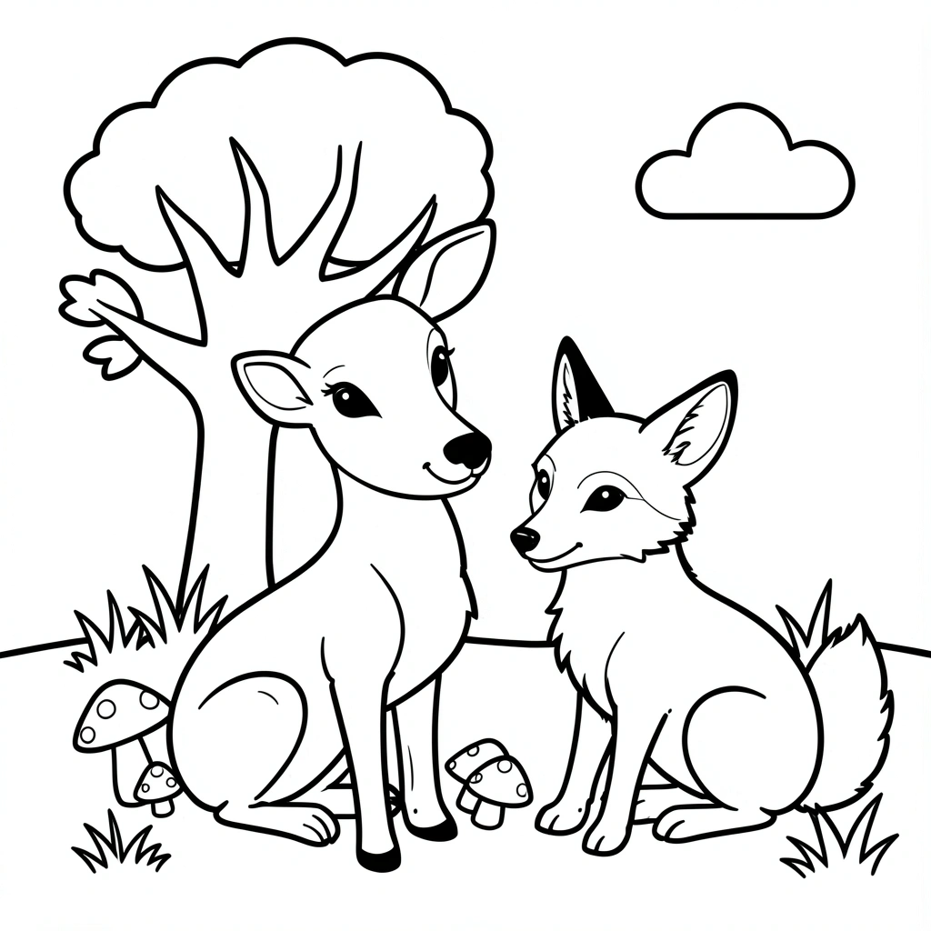 Kolorowanka — jelonek i lisek - Kolorowanki - Dzień Lasu