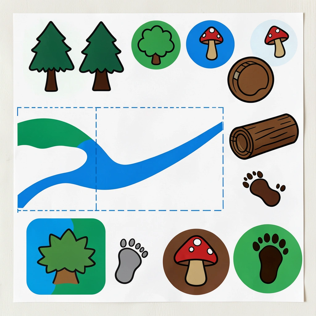 Znaczniki i plansza Leśnego toru ruchu - Szablony - Dzień Lasu