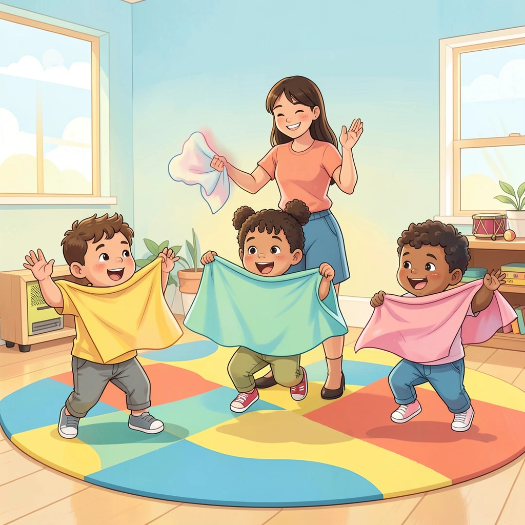 Ruchowo-muzyczny fragment - dzieci z chustami - Materiały - Dzień Teatru