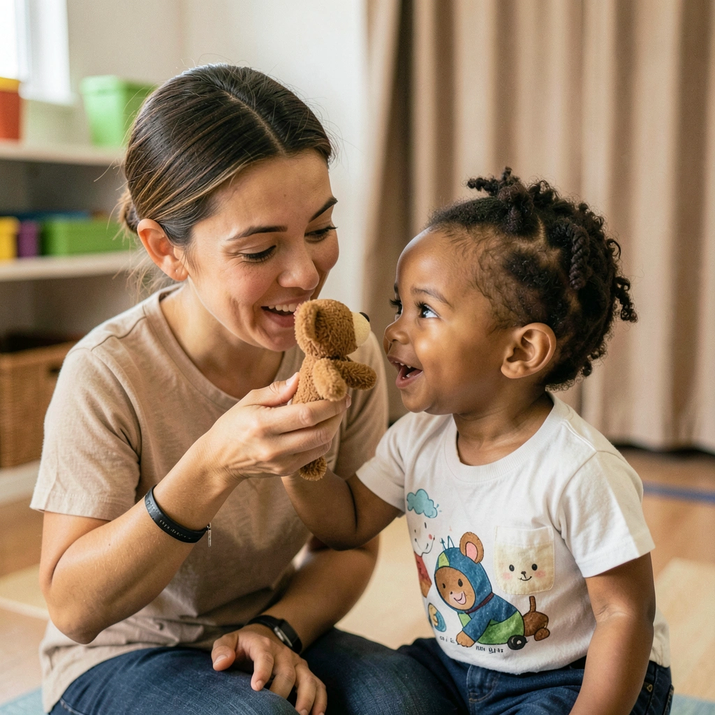 Scena inscenizacji z kukiełką (opiekun i dziecko) - Materiały - Dzień Teatru