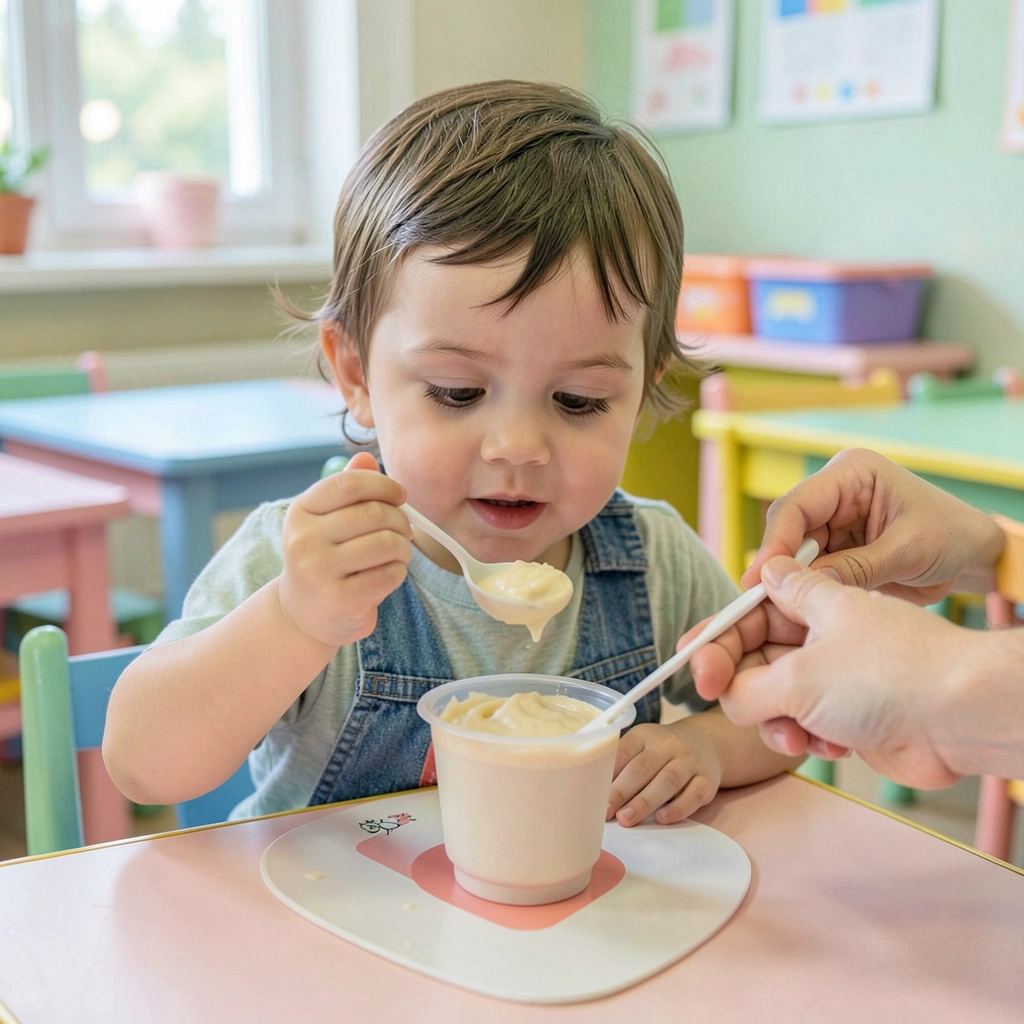 Maluch eksploruje budyń — moment z zajęć - Materiały - Światowy Dzień Budyniu