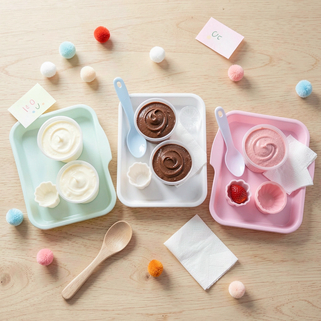 Stacja sensoryczna — tace z porcjami budyniu - Materiały - Światowy Dzień Budyniu