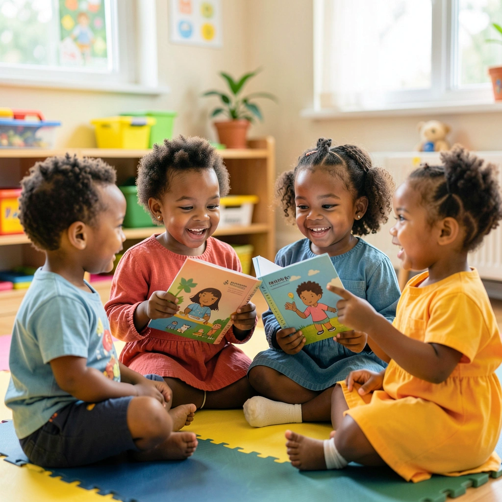 Scena zajęć — opiekun i dzieci w kole - Materiały - Dzień Książki dla Dzieci