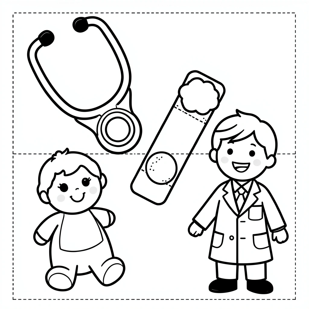 Kolorowanka — Mały doktor i przyrządy - Kolorowanki - Dzień Służby Zdrowia