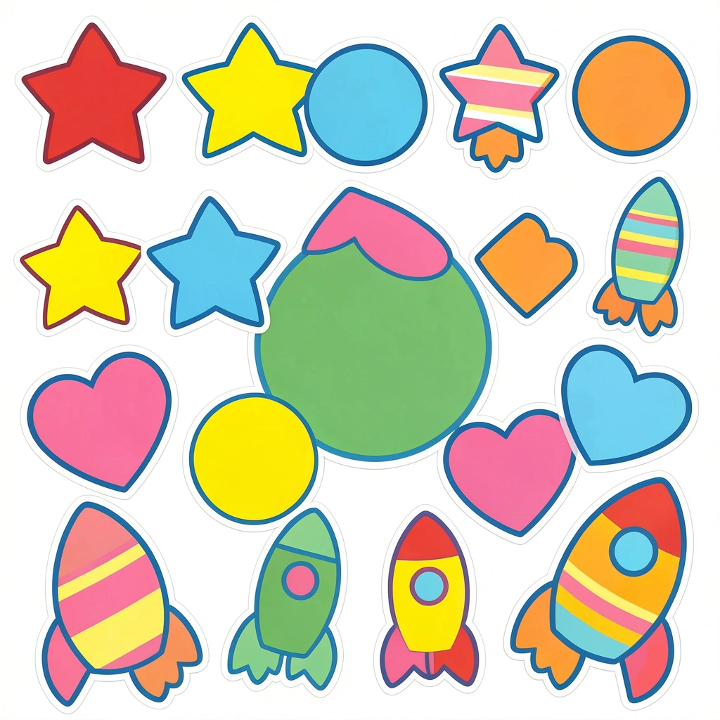 Arkusz naklejek: gwiazdy, kółka, paski - Szablony - Dzień Lotnictwa i Kosmonautyki