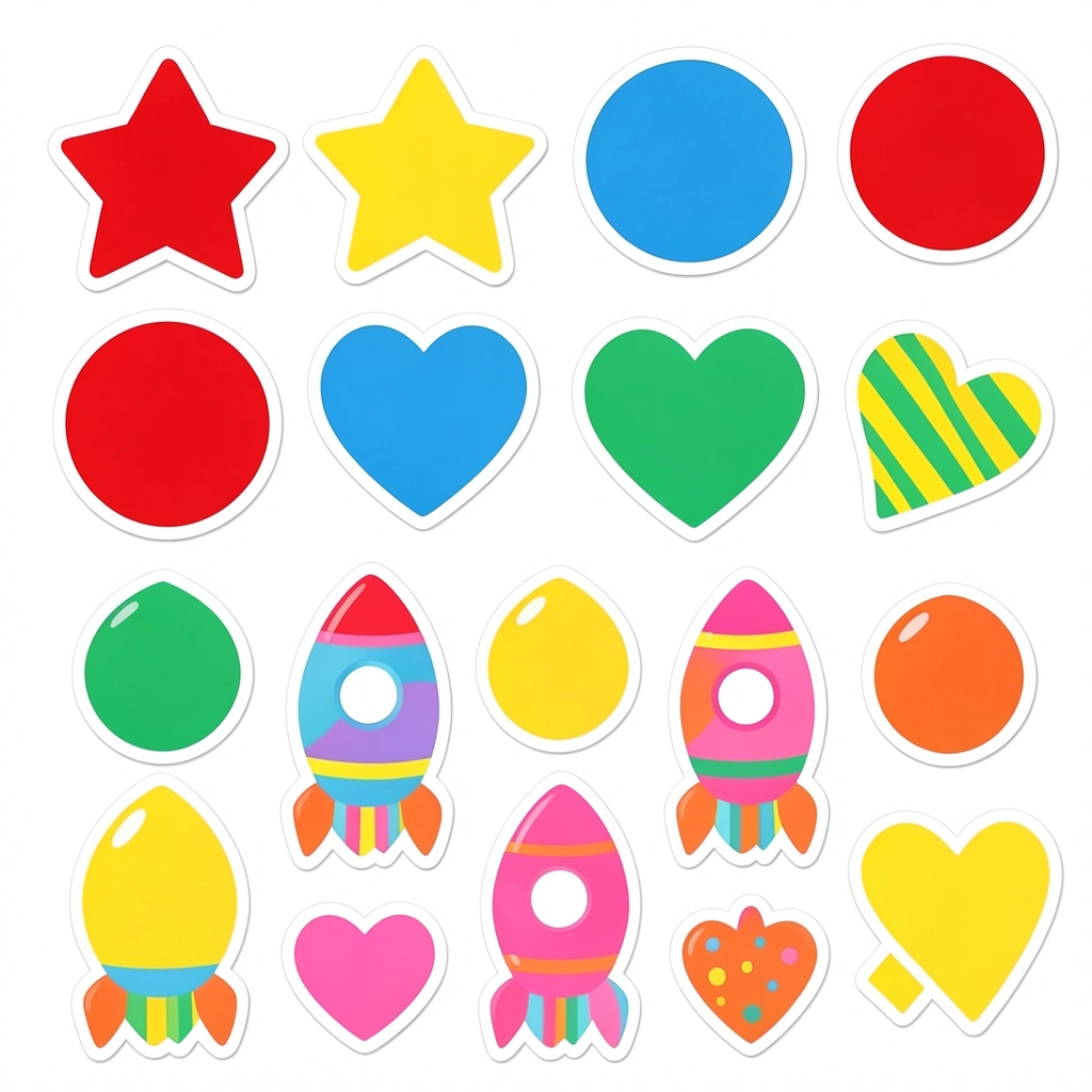 Arkusz naklejek: gwiazdy, kółka, paski - Szablony - Dzień Lotnictwa i Kosmonautyki