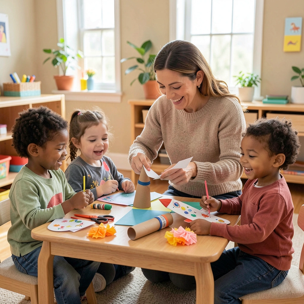 Ilustracja: Dzieci tworzą rakiety i samoloty - Materiały - Dzień Lotnictwa i Kosmonautyki