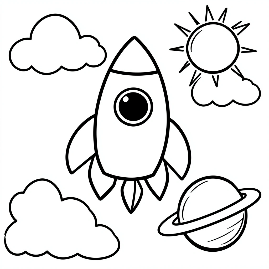 Kolorowanka: Rakieta i Samolot - Kolorowanki - Dzień Lotnictwa i Kosmonautyki