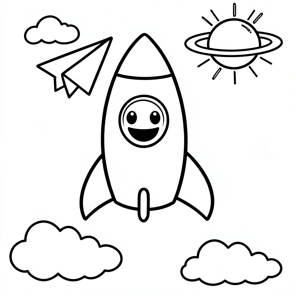 Kolorowanka: Rakieta i Samolot - Kolorowanki - Dzień Lotnictwa i Kosmonautyki