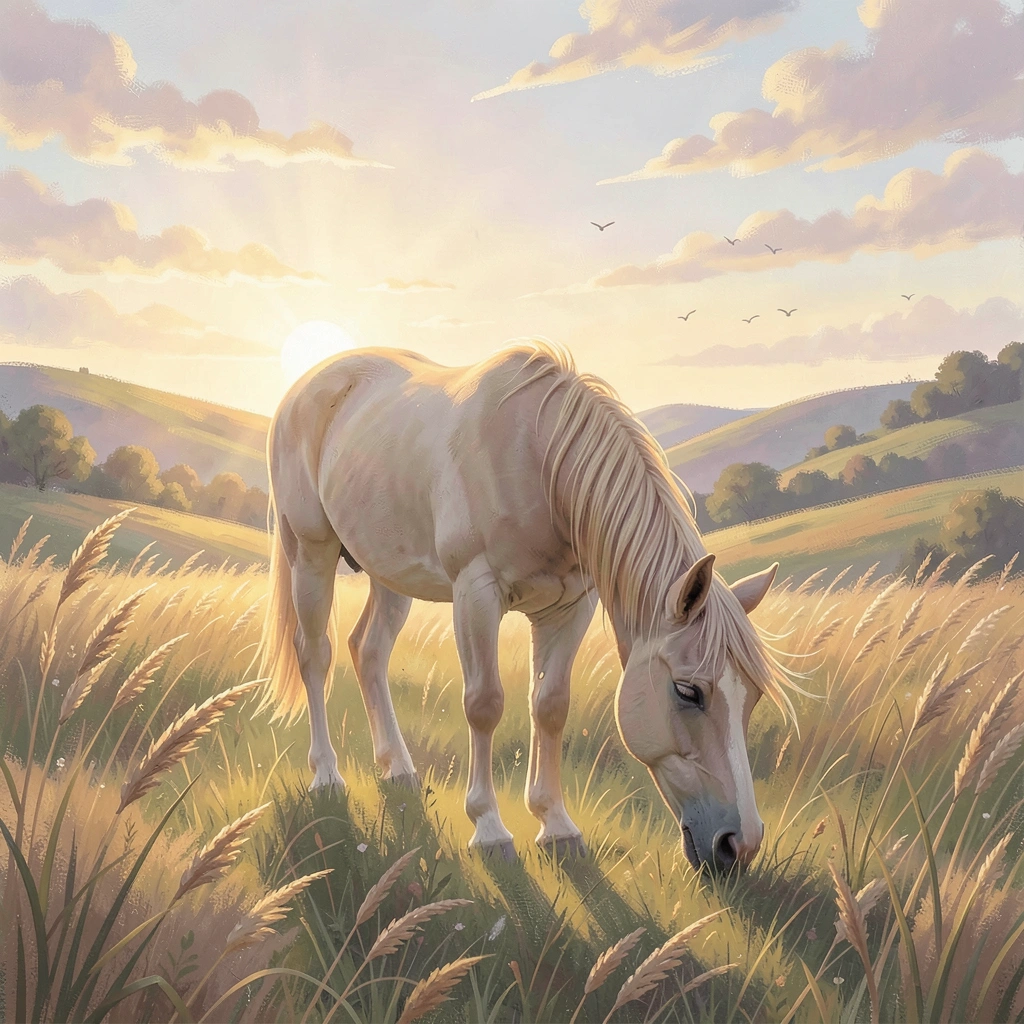 Ilustracja relaksacyjna: Koń na łące - Materiały - Dzień Konia