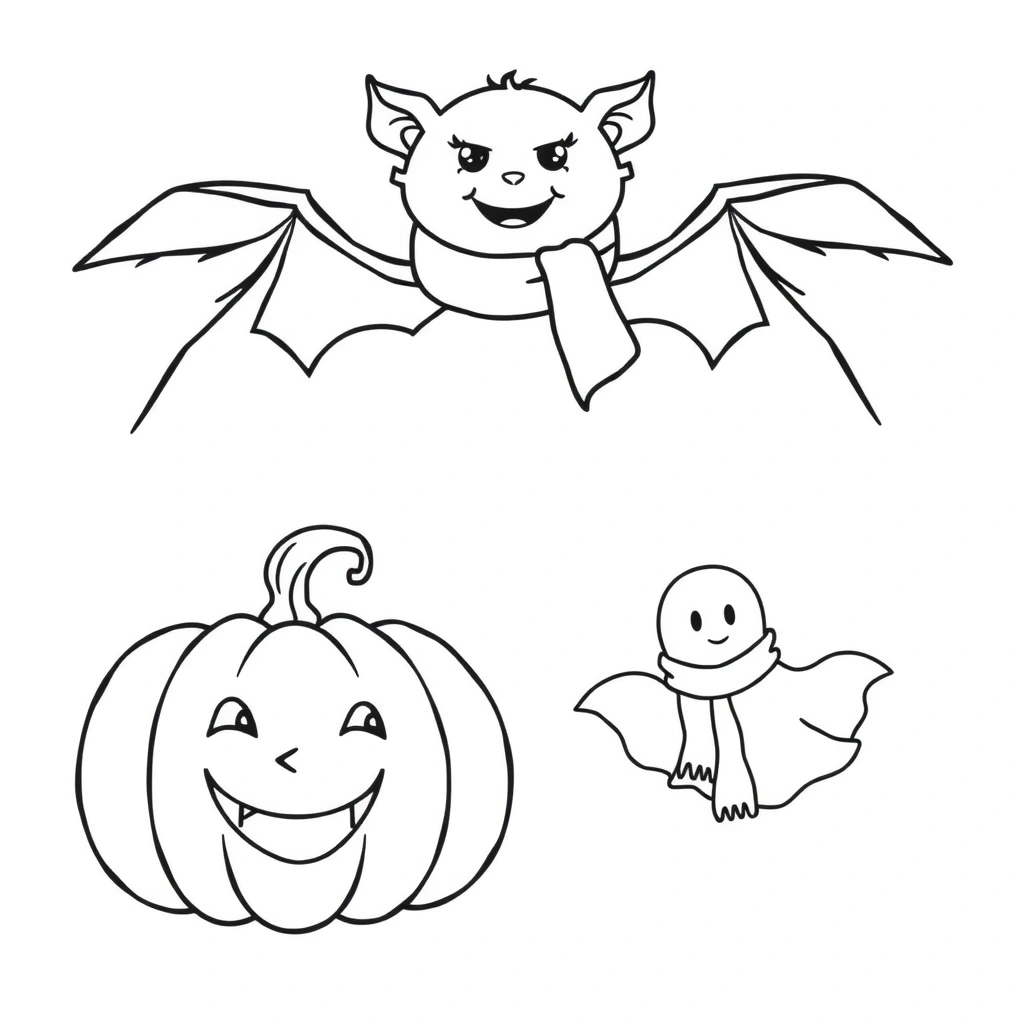 Kolorowanki: dynia, nietoperz, duch - Kolorowanki - Halloween