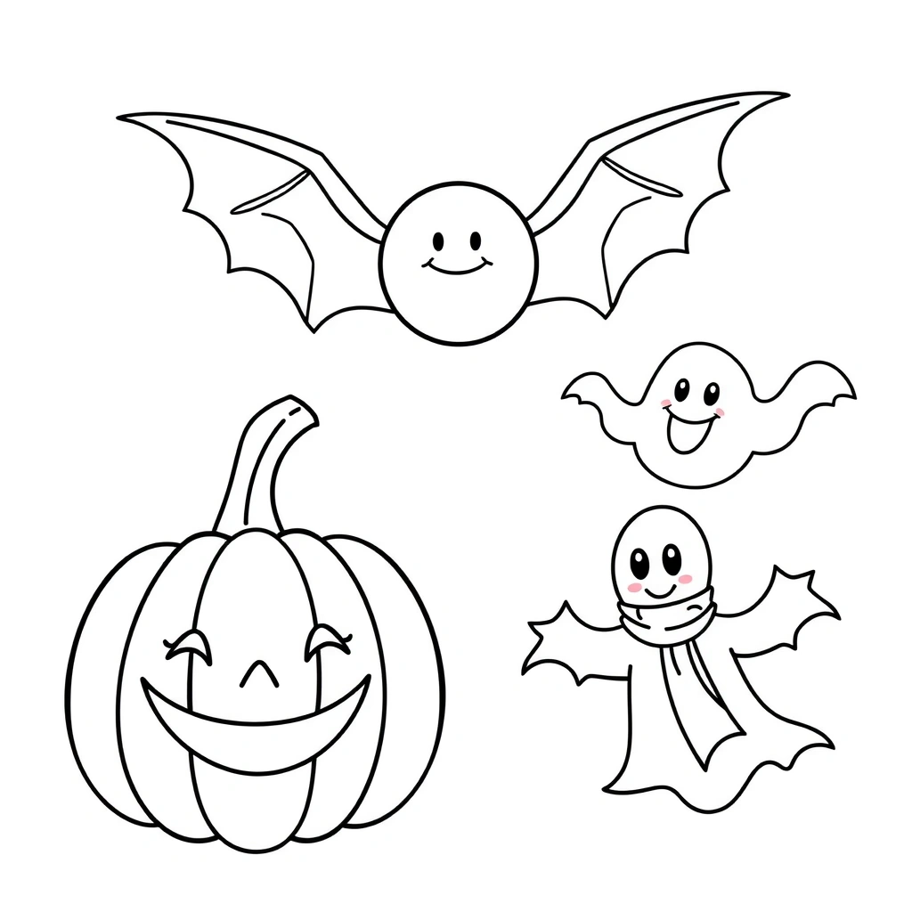 Kolorowanki: dynia, nietoperz, duch - Kolorowanki - Halloween