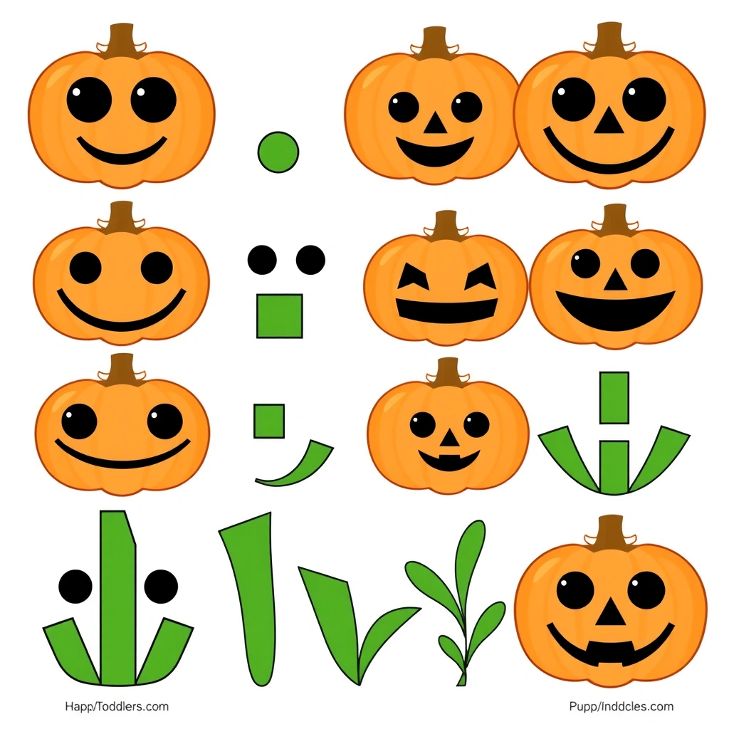 Wycinanki — oczy, uśmiechy i ogonki - Szablony - Dynia