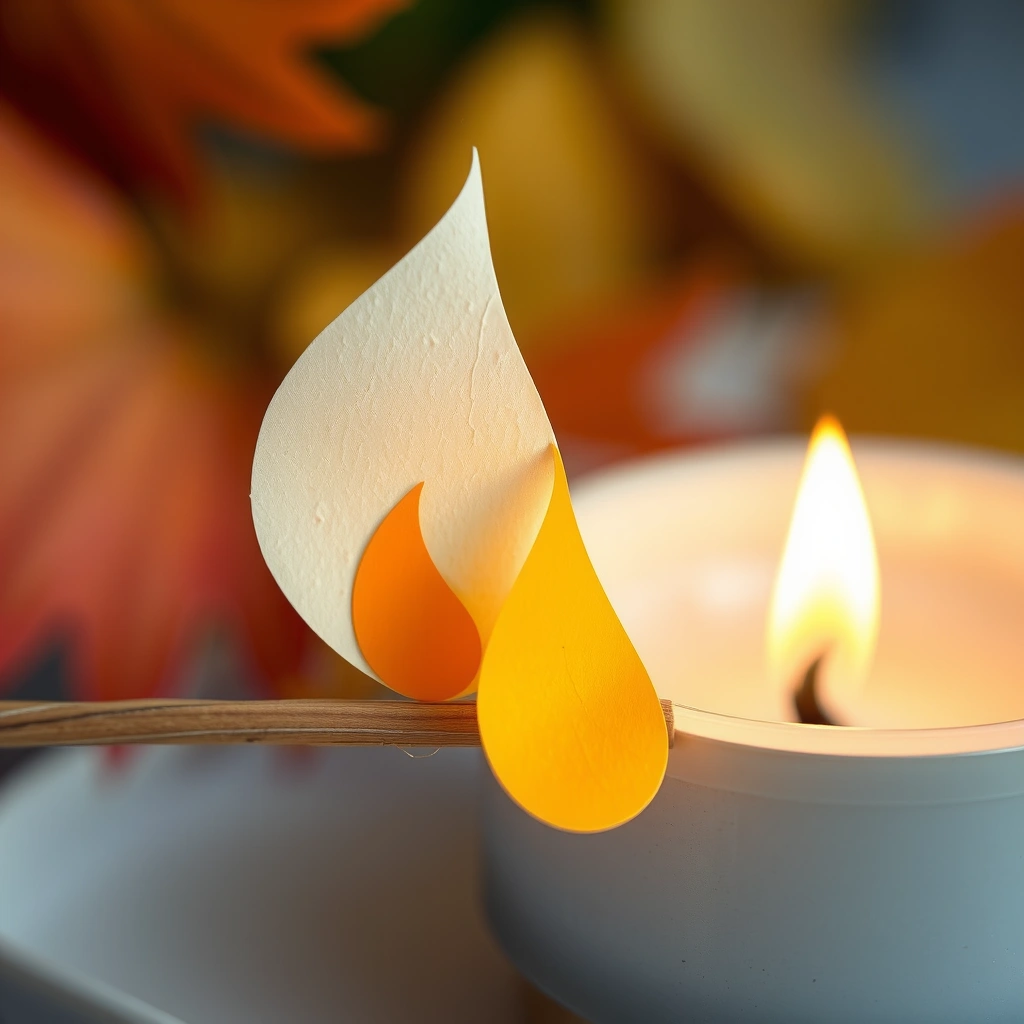 Detal: papierowy płomyk na patyczku z LED - Materiały - Wszystkich Świętych
