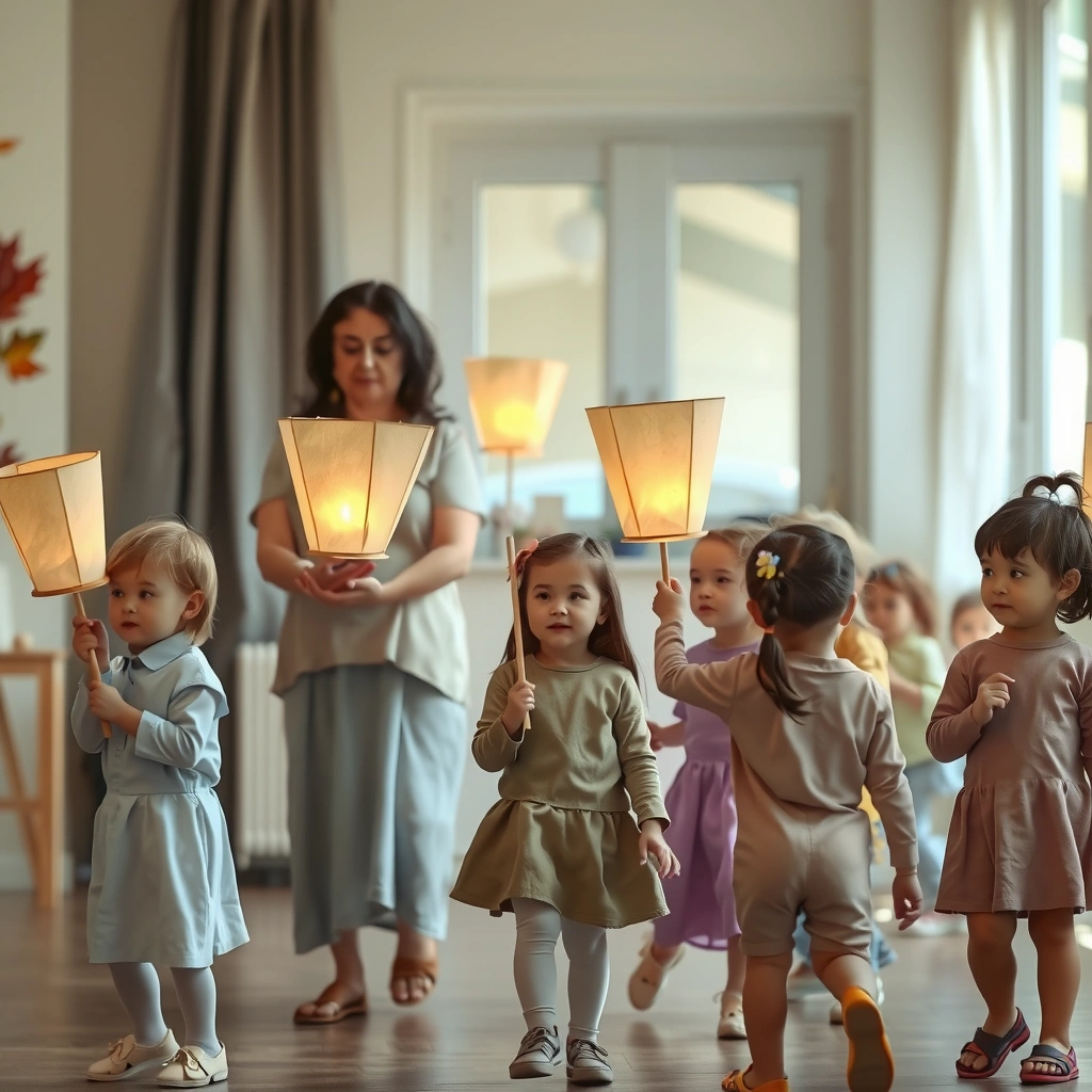 Procesja dzieci z lampionami — scena sali - Materiały - Wszystkich Świętych