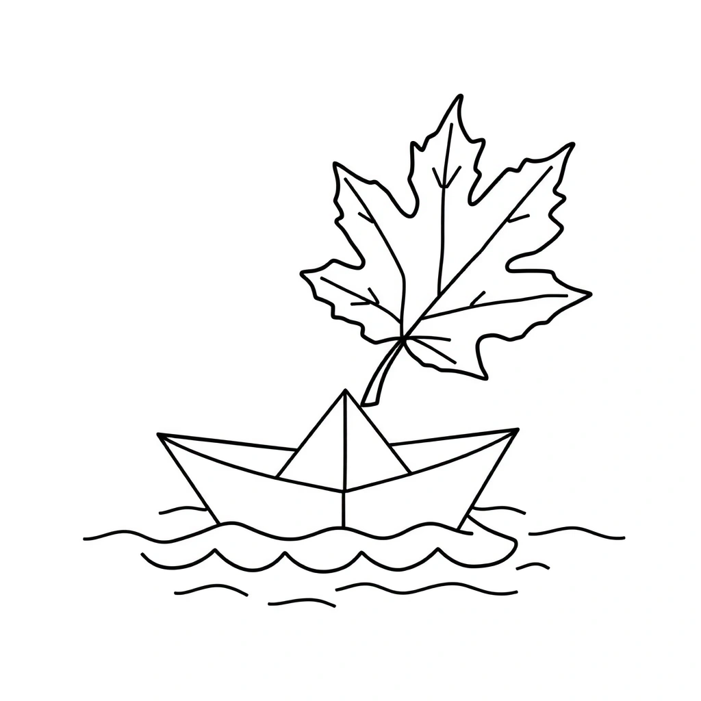 Kolorowanka: Liść i łódka - Kolorowanki - Wszystkich Świętych