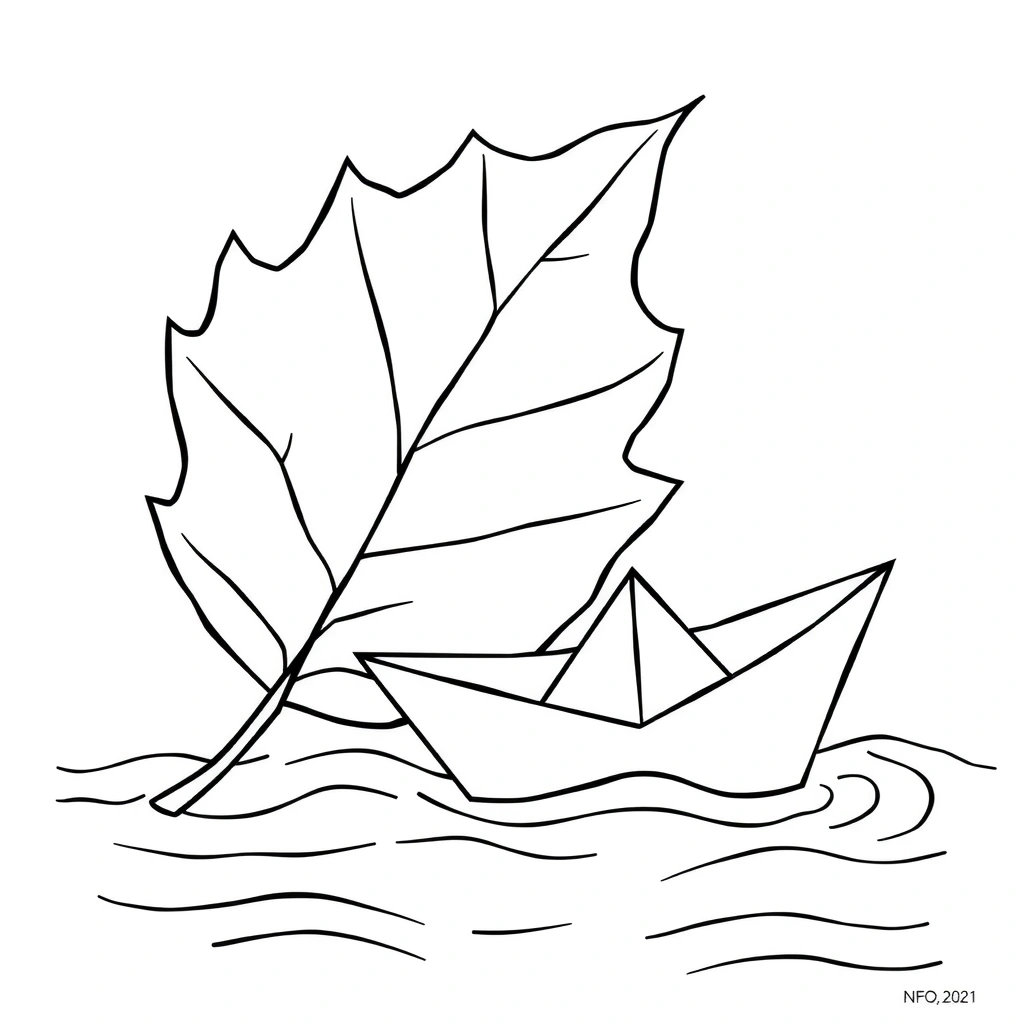 Kolorowanka: Liść i łódka - Kolorowanki - Wszystkich Świętych
