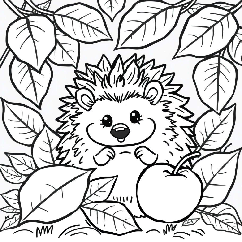 Kolorowanka - Jeż w liściach - Kolorowanki - Jeż