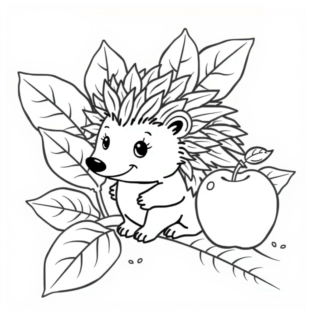 Kolorowanka - Jeż w liściach - Kolorowanki - Jeż