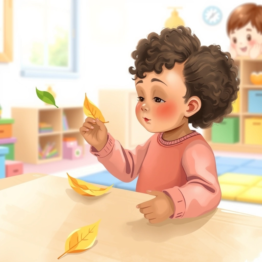 Ilustracja ćwiczenia oddechowego (dziecko dmucha na liść) - Materiały - Jesień