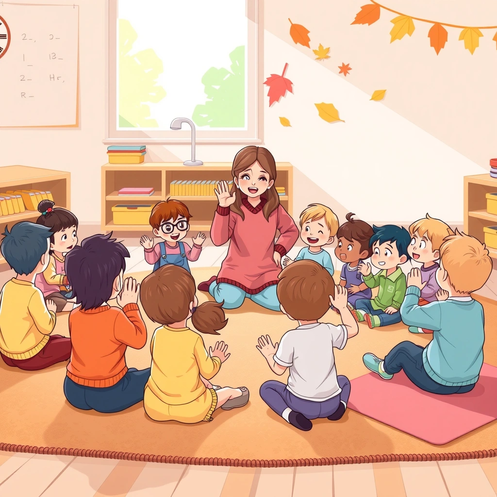 Scena: Dzieci w kole śpiewają powitanie - Materiały - Jesień