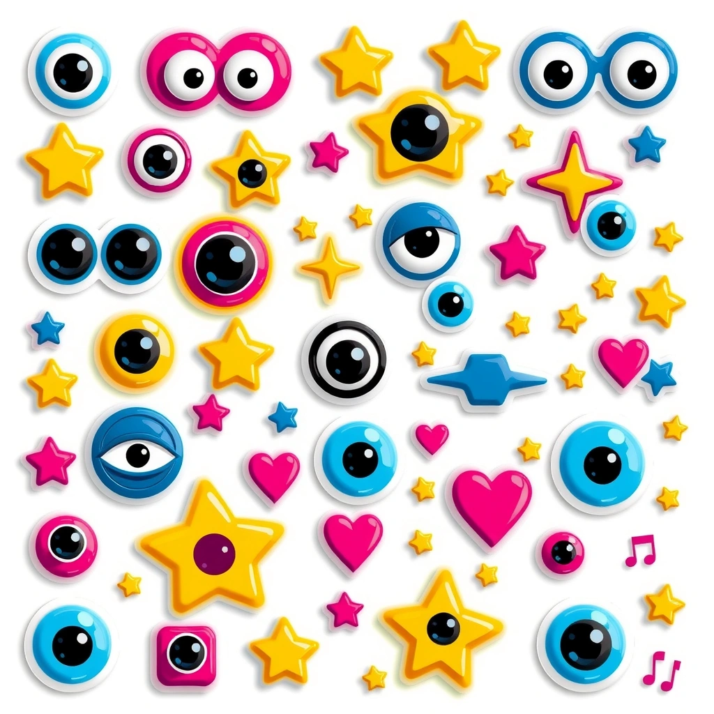 Arkusz naklejek - oczka i gwiazdki - Szablony - Bajkowe Postacie