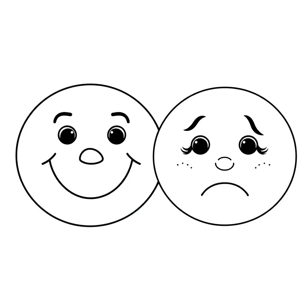 Karta do kolorowania - emocje (wesoła i smutna) - Kolorowanki - Bajkowe Postacie