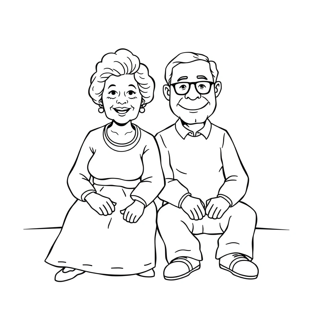 Kolorowanka: Babcia i dziadek - Kolorowanki - Dzień Seniora
