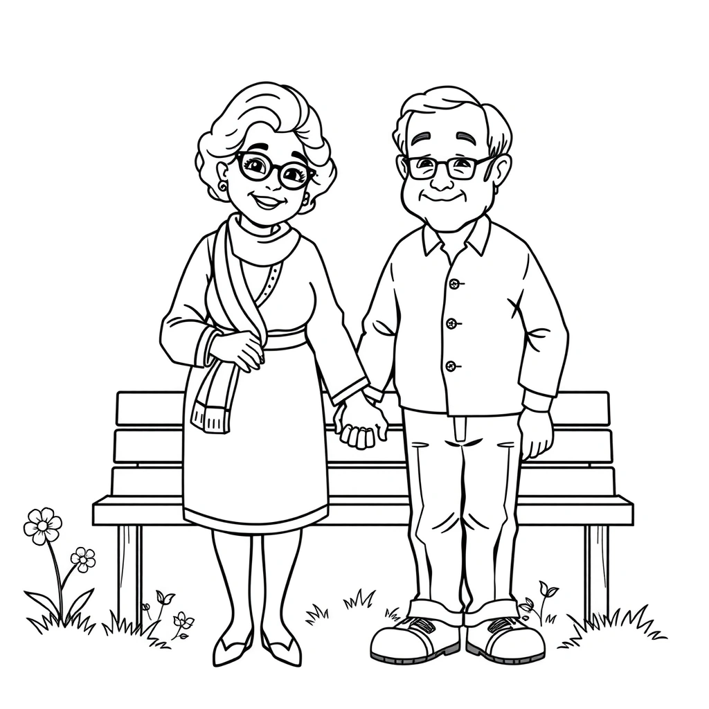 Kolorowanka: Babcia i Dziadek - Kolorowanki - Dzień Seniora
