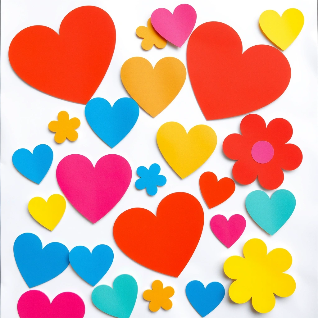 Arkusz wyciętych kształtów (serca i kwiaty) - Szablony - Dzień Babci