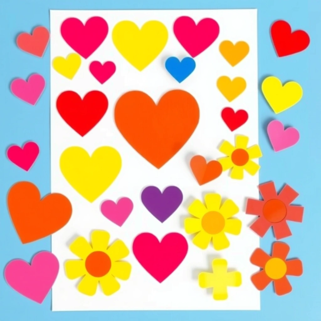 Arkusz wyciętych kształtów (serca i kwiaty) - Szablony - Dzień Babci