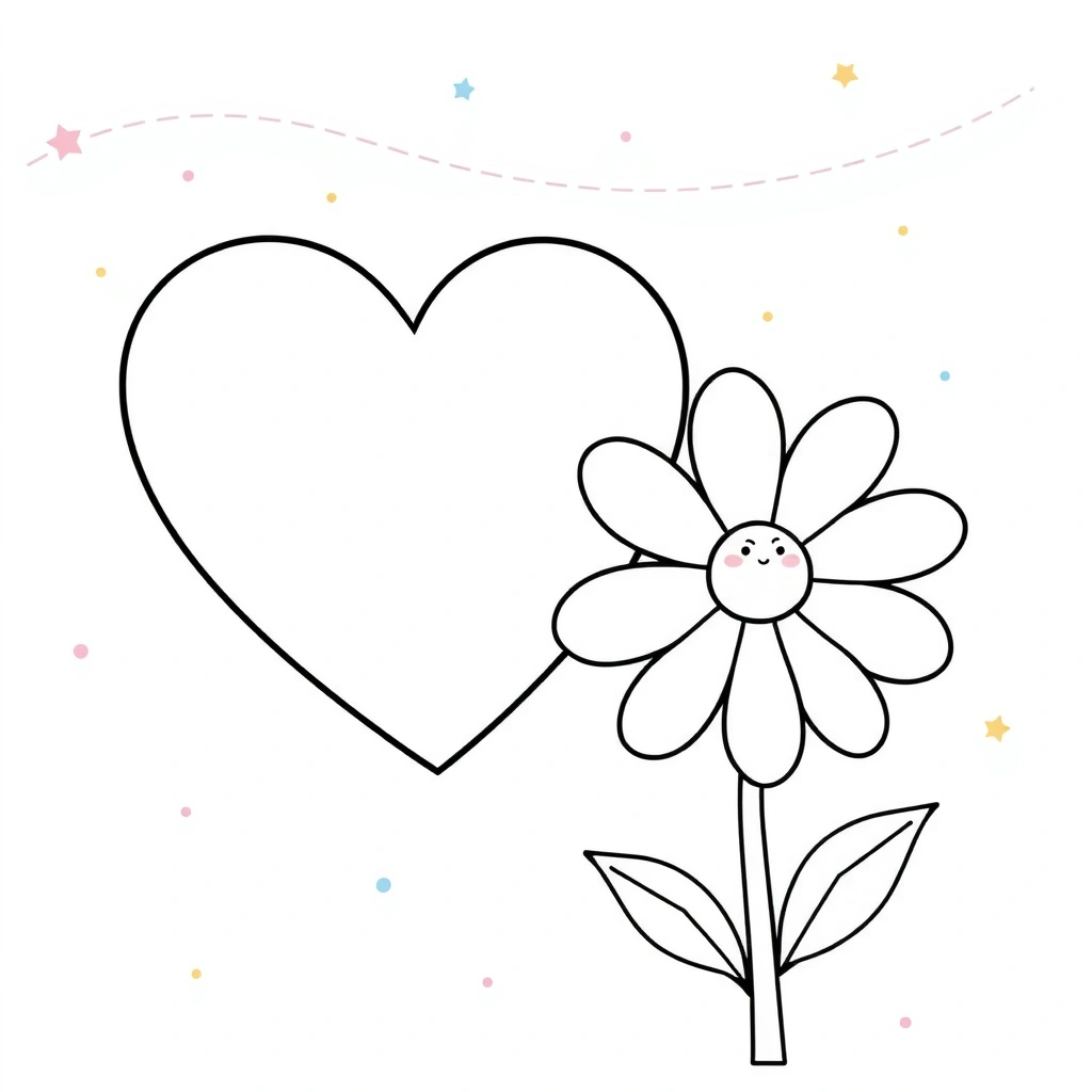 Kolorowanka: serce i kwiatek - Kolorowanki - Dzień Babci