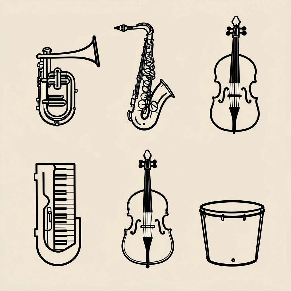 Karty do gry: instrumenty w wersji konturowej - Szablony - Międzynarodowy Dzień Jazzu