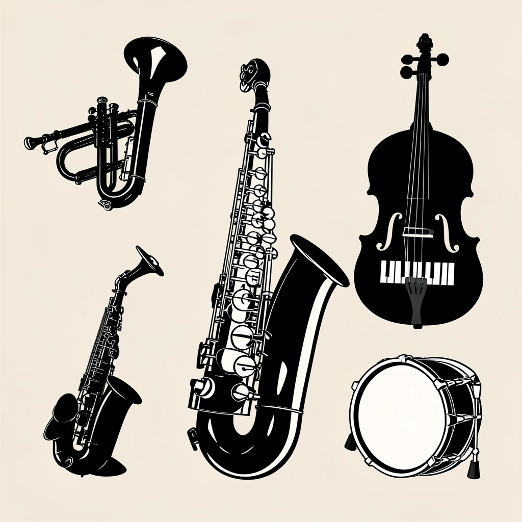 Karty do gry: instrumenty w wersji konturowej - Szablony - Międzynarodowy Dzień Jazzu