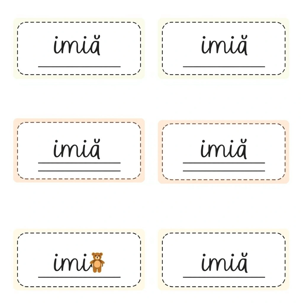 Karteczki z imionami dla pluszaków — szablon A4 - Szablony - Pierwszy dzień w żłobku