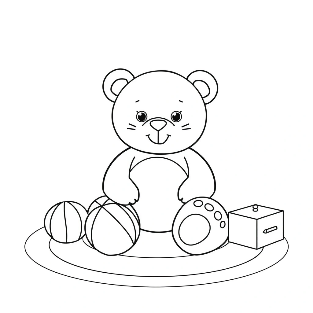 Strona kolorowanki — Miś i dywan - Kolorowanki - Pierwszy dzień w żłobku