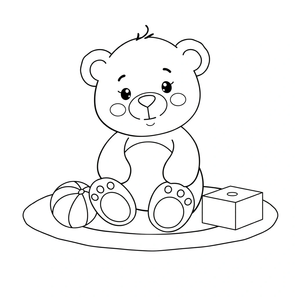 Strona kolorowanki — Miś i dywan - Kolorowanki - Pierwszy dzień w żłobku