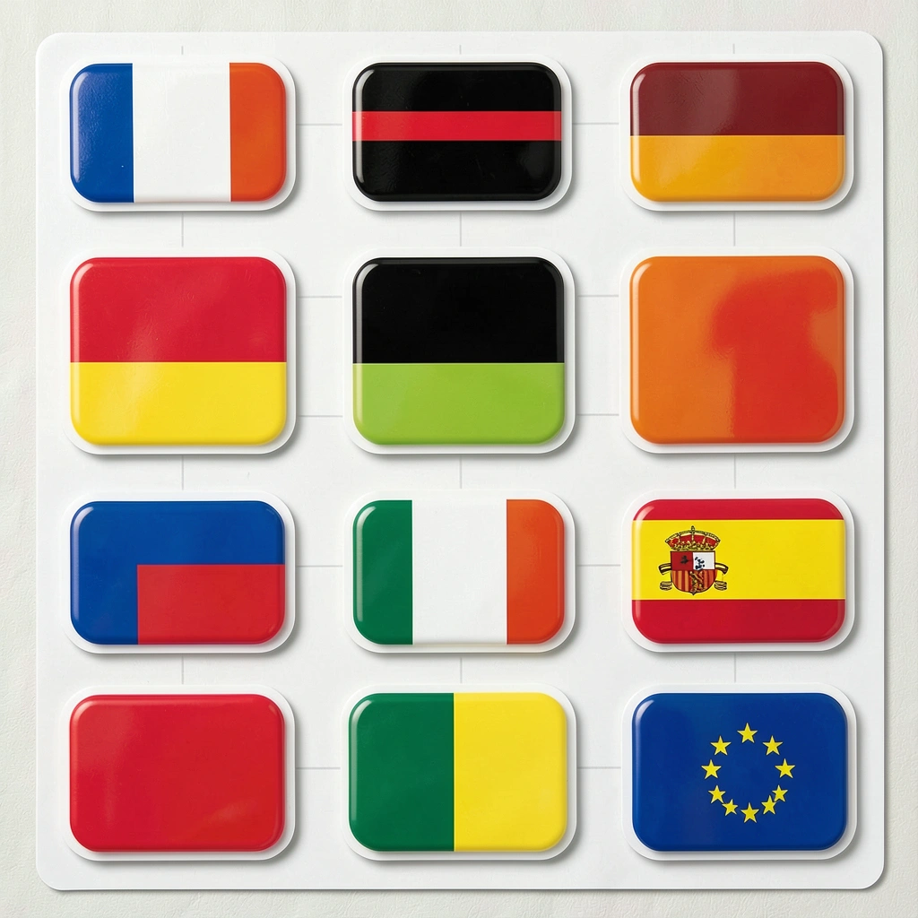 Naklejki i małe kartki z flagami — pamiątki - Szablony - Unia Europejska